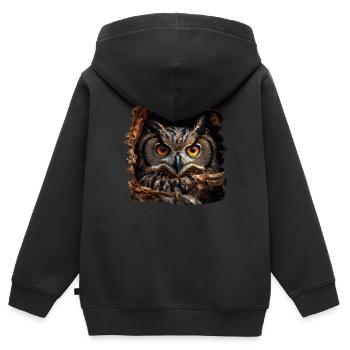 Eulen Kauz Owl Uhu Nachteule Eule - Kinder Premium Organic Zip Hoodie - Schwarz - Hinten - AI Model Kid Male (0cm)
