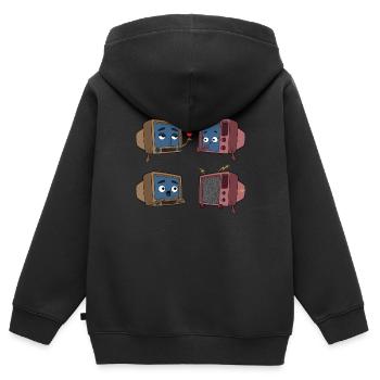 Couple d’amour à la télévision - Sweat Premium à capuche zippé enfant bio - noir - Dos - AI Model Kid Male (0cm)