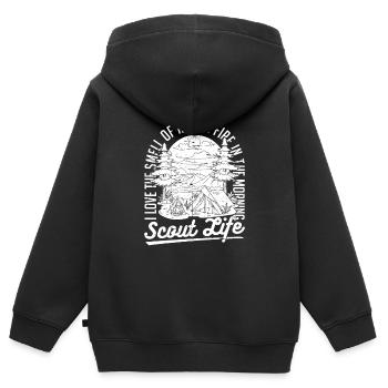 Feu de camp scout - Sweat Premium à capuche zippé enfant bio - noir - Dos - AI Model Kid Male (0cm)