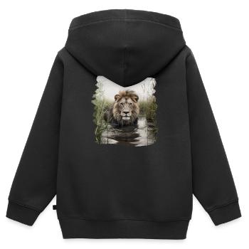 Lion lion réaliste lion - Sweat Premium à capuche zippé enfant bio - noir - Dos - AI Model Kid Male (0cm)