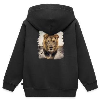 Lion lion réaliste lion - Sweat Premium à capuche zippé enfant bio - noir - Dos - AI Model Kid Male (0cm)