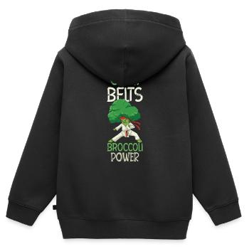 Brocoli Arts Martiaux Karaté MMA Boxe Coups de pied - Sweat Premium à capuche zippé enfant bio - noir - Dos - AI Model Kid Male (0cm)