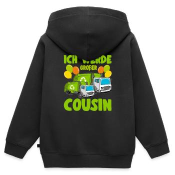 Ich Werde Großer Cousin Müllabfuhr bald Cousin - Kinder Premium Organic Zip Hoodie - Schwarz - Hinten - AI Model Kid Male (0cm)