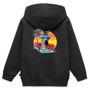 Lustiges Zebra mit Sonnenbrille Retro Stil für - Kinder Premium Organic Zip Hoodie - Schwarz - Hinten - AI Model Kid Male (0cm)