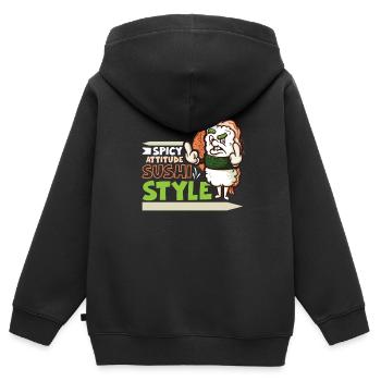 Drôle de sushis malheureux Nourriture japonaise Miso-Malheureux - Sweat Premium à capuche zippé enfant bio - noir - Dos - AI Model Kid Male (0cm)