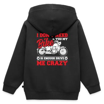 Ich brauche dich nicht mein Motorrad reicht aus - Kinder Premium Organic Zip Hoodie - Schwarz - Hinten - AI Model Kid Male (0cm)