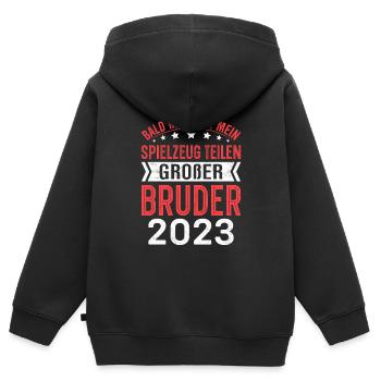 Bald muss ich mein Spielzeug teilen - Kinder Premium Organic Zip Hoodie - Schwarz - Hinten - AI Model Kid Male (0cm)