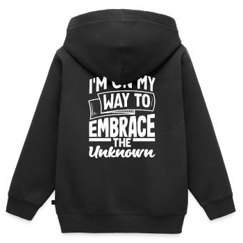 Je suis sur le point d’embrasser l’inconnu - Sweat Premium à capuche zippé enfant bio - noir - Dos - AI Model Kid Male (0cm)