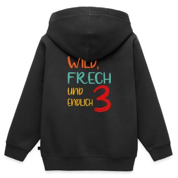 WILD, FRECH UND ENDLICH 3 - dritter Geburtstag - Kinder Premium Organic Zip Hoodie - Schwarz - Hinten - AI Model Kid Male (0cm)