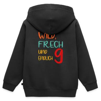 WILD, FRECH UND ENDLICH 9 - neunter Geburtstag - Kinder Premium Organic Zip Hoodie - Schwarz - Hinten - AI Model Kid Male (0cm)