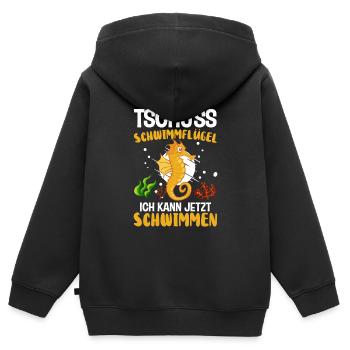 Tschüss Schwimmflügel Ich kann jetzt schwimmen - Kinder Premium Organic Zip Hoodie - Schwarz - Hinten - AI Model Kid Male (0cm)