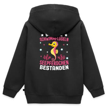 Schwimmabzeichen Seepferdchen bestanden - Kinder Premium Organic Zip Hoodie - Schwarz - Hinten - AI Model Kid Male (0cm)