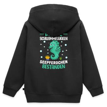 Frühschwimmer Seepferdchen bestanden - Kinder Premium Organic Zip Hoodie - Schwarz - Hinten - AI Model Kid Male (0cm)