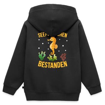 Seepferdchen bestanden - Kinder Premium Organic Zip Hoodie - Schwarz - Hinten - AI Model Kid Male (0cm)