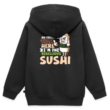 Drôle de sushis malheureux Nourriture japonaise Miso-Malheureux - Sweat Premium à capuche zippé enfant bio - noir - Dos - AI Model Kid Male (0cm)