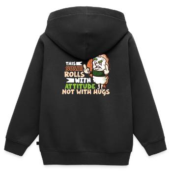 Drôle de sushis malheureux Nourriture japonaise Miso-Malheureux - Sweat Premium à capuche zippé enfant bio - noir - Dos - AI Model Kid Male (0cm)