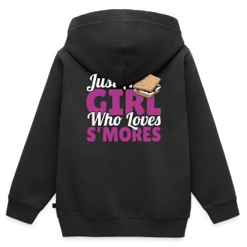 Femmes juste une fille qui aime Smores Marshmallow Cam - Sweat Premium à capuche zippé enfant bio - noir - Dos - AI Model Kid Male (0cm)