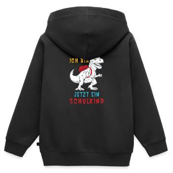 Dinosaurier Schulkind Schulanfang Kinder Spruch - Kinder Premium Organic Zip Hoodie - Schwarz - Hinten - AI Model Kid Male (0cm)