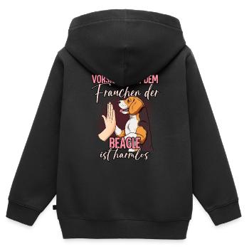 Vorsicht vor dem Frauchen Beagle - Kinder Premium Organic Zip Hoodie - Schwarz - Hinten - AI Model Kid Male (0cm)