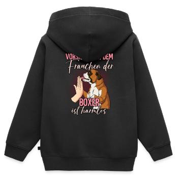 Vorsicht vor dem Frauchen Boxer - Kinder Premium Organic Zip Hoodie - Schwarz - Hinten - AI Model Kid Male (0cm)