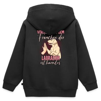 Vorsicht vor dem Frauchen Labrador - Kinder Premium Organic Zip Hoodie - Schwarz - Hinten - AI Model Kid Male (0cm)