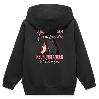 Vorsicht vor dem Frauchen Neufundländer - Kinder Premium Organic Zip Hoodie - Schwarz - Hinten - AI Model Kid Male (0cm)