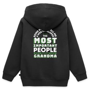 Développeur Web Développeur Web Mamie - Sweat Premium à capuche zippé enfant bio - noir - Dos - AI Model Kid Male (0cm)