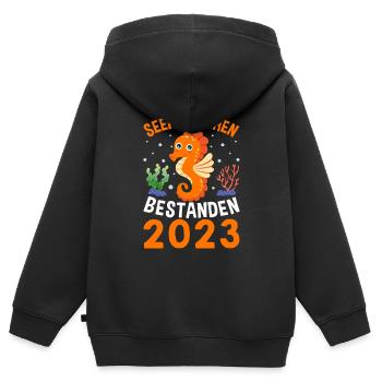 Seepferdchen bestanden 2023 Frühschwimmer - Kinder Premium Organic Zip Hoodie - Schwarz - Hinten - AI Model Kid Male (0cm)