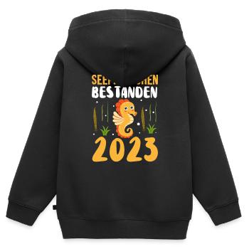 Seepferdchen bestanden 2023 Schwimmabzeichen Kind - Kinder Premium Organic Zip Hoodie - Schwarz - Hinten - AI Model Kid Male (0cm)