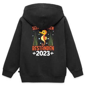 Seepferdchen bestanden 2023 Kinder - Kinder Premium Organic Zip Hoodie - Schwarz - Hinten - AI Model Kid Male (0cm)