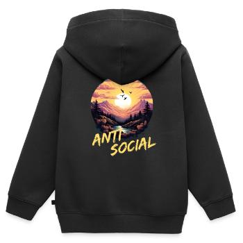 Antisozial Wandern Wanderung für eine Wanderer - Kinder Premium Organic Zip Hoodie - Schwarz - Hinten - AI Model Kid Male (0cm)