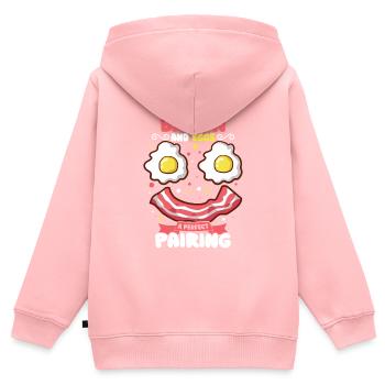 Drôle de poitrine rapide menu bacon commencer la matinée - Sweat Premium à capuche zippé enfant bio - rose - Dos - AI Model Kid Female (0cm)