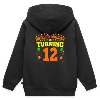12th birthday Boy Brick Builder 12 Years Old Gifts - Kinder Premium Organic Zip Hoodie - Schwarz - Hinten - AI Model Kid Male (0cm)