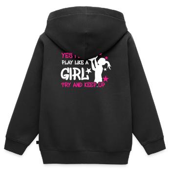 Athlet Spiel Sport Ja Spielen Sie wie Mädchen Basketball - Kinder Premium Organic Zip Hoodie - Schwarz - Hinten - AI Model Kid Male (0cm)