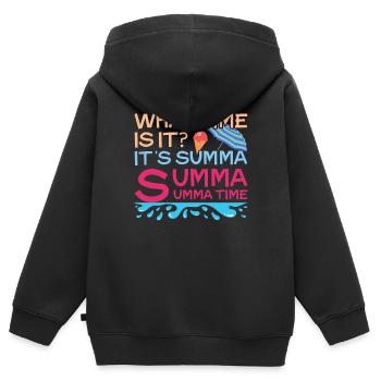 Jour d’école heureux dernier quelle heure été - Sweat Premium à capuche zippé enfant bio - noir - Dos - AI Model Kid Male (0cm)