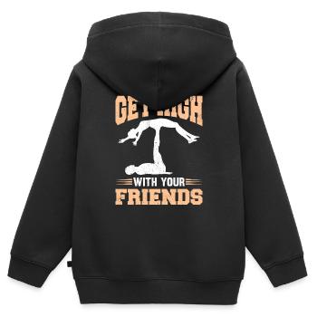 Acroyoga Se défoncer avec vos amis Acro Yoga - Sweat Premium à capuche zippé enfant bio - noir - Dos - AI Model Kid Male (0cm)