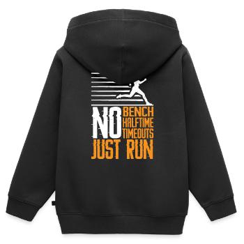 Pas de banc, pas de mi-temps, pas de temps mort, juste 3 points d’arrêt - Sweat Premium à capuche zippé enfant bio - noir - Dos - AI Model Kid Male (0cm)