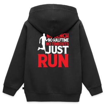 Pas de banc, pas de mi-temps, pas de temps mort, juste 2 - Sweat Premium à capuche zippé enfant bio - noir - Dos - AI Model Kid Male (0cm)
