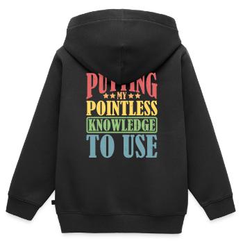 Mettre mes connaissances inutiles à profit - Sweat Premium à capuche zippé enfant bio - noir - Dos - AI Model Kid Male (0cm)