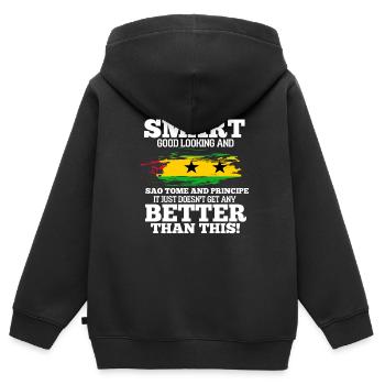Sao Tome - Kinder Premium Organic Zip Hoodie - Schwarz - Hinten - AI Model Kid Male (0cm)