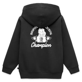 Centre d’opérations du centre de contrôle des appels d’urgence - Sweat Premium à capuche zippé enfant bio - noir - Dos - AI Model Kid Male (0cm)