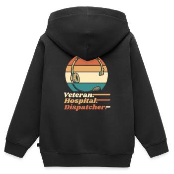 Centre d’opérations du centre de contrôle des appels d’urgence - Sweat Premium à capuche zippé enfant bio - noir - Dos - AI Model Kid Male (0cm)