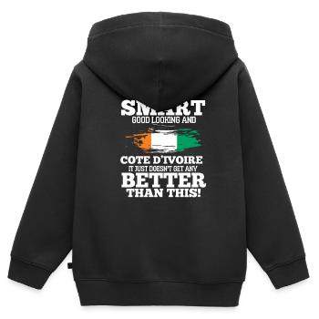 Côte d’Ivoire - Sweat Premium à capuche zippé enfant bio - noir - Dos - AI Model Kid Male (0cm)