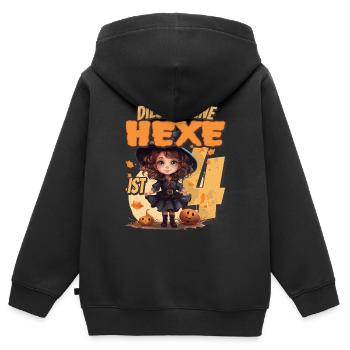 Diese kleine Hexe ist 4 - vier Jahre - 4. - Kinder Premium Organic Zip Hoodie - Schwarz - Hinten - AI Model Kid Male (0cm)