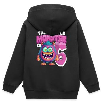 Ce petit monstre a 6 - six ans - 6. - Sweat Premium à capuche zippé enfant bio - noir - Dos - AI Model Kid Male (0cm)