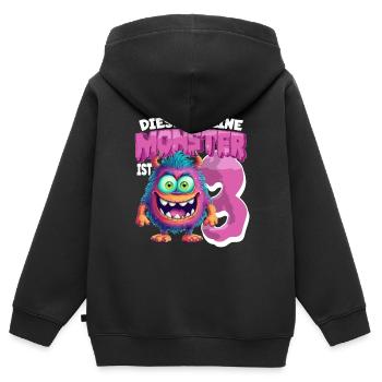 Dieses kleine Monster ist 3 - drei Jahre - 3. - Kinder Premium Organic Zip Hoodie - Schwarz - Hinten - AI Model Kid Male (0cm)