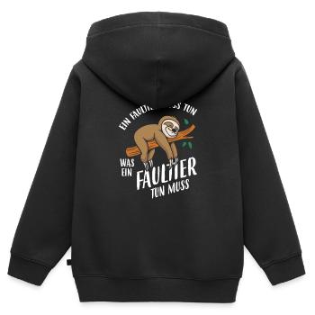Ein Faultier Muss Tun Was Ein Faultier Tun Muss - Kinder Premium Organic Zip Hoodie - Schwarz - Hinten - AI Model Kid Male (0cm)