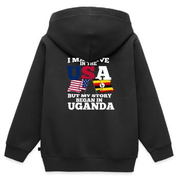 Uganda - Kids Premium Organic Zip-up Hoodie - black - Back - AI Model Kid Male (0cm)