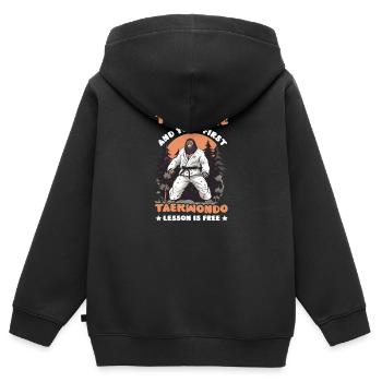 Taekwondo-Kämpfer Berühre mich für die Lektion - Kinder Premium Organic Zip Hoodie - Schwarz - Hinten - AI Model Kid Male (0cm)