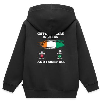 Côte d’Ivoire - Sweat Premium à capuche zippé enfant bio - noir - Dos - AI Model Kid Male (0cm)